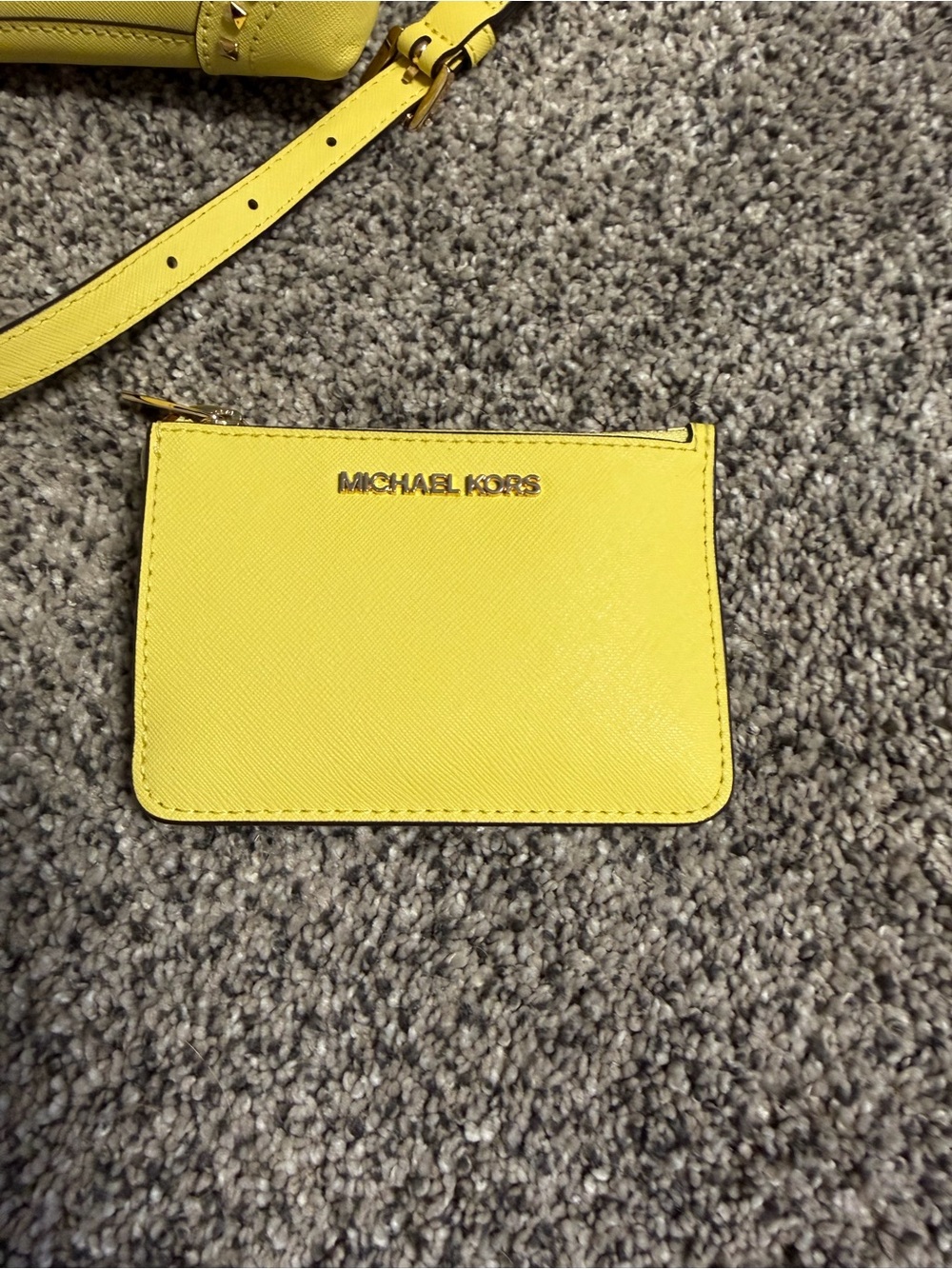 Michael Kors Yellow Studded Leather Satchel with Card Case - Picture 8 of 15